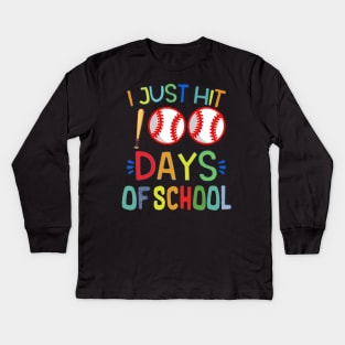 I just hit 100 days of School baseball 100th day Boys Funny Kids Long Sleeve T-Shirt